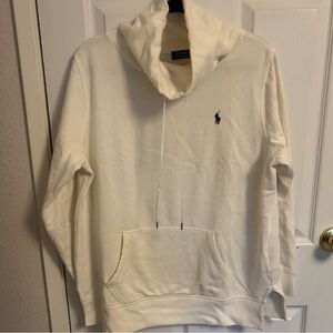 Polo Cream Off White High Neck Drawstring Pullover Sweatshirt, L